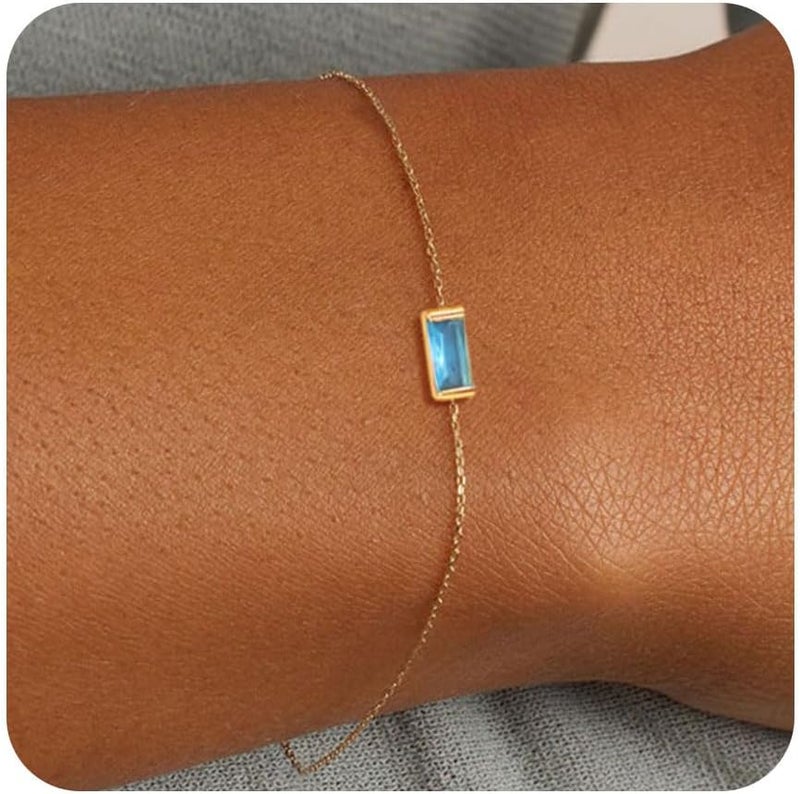 FUNEIA Birthstone Gold Bracelets for Women Non Tarnish Trendy Dainty 14K Gold Plated Bracelet Stack Stackable Blue Green May Emerald Friendship Bracelets Jewelry Gifts for Mom Best Friend - Image 1